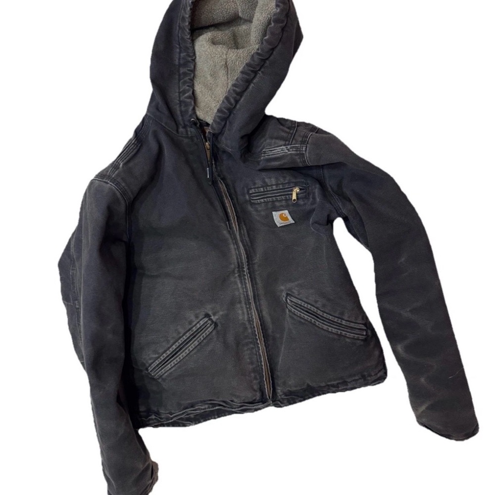 Carhartt Women's Sherpa Distressed Black Hooded Jacket SZ M